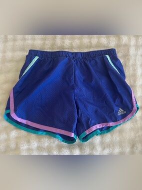 adidas Royal Blue Athletic Shorts with Pink & Teal Trim